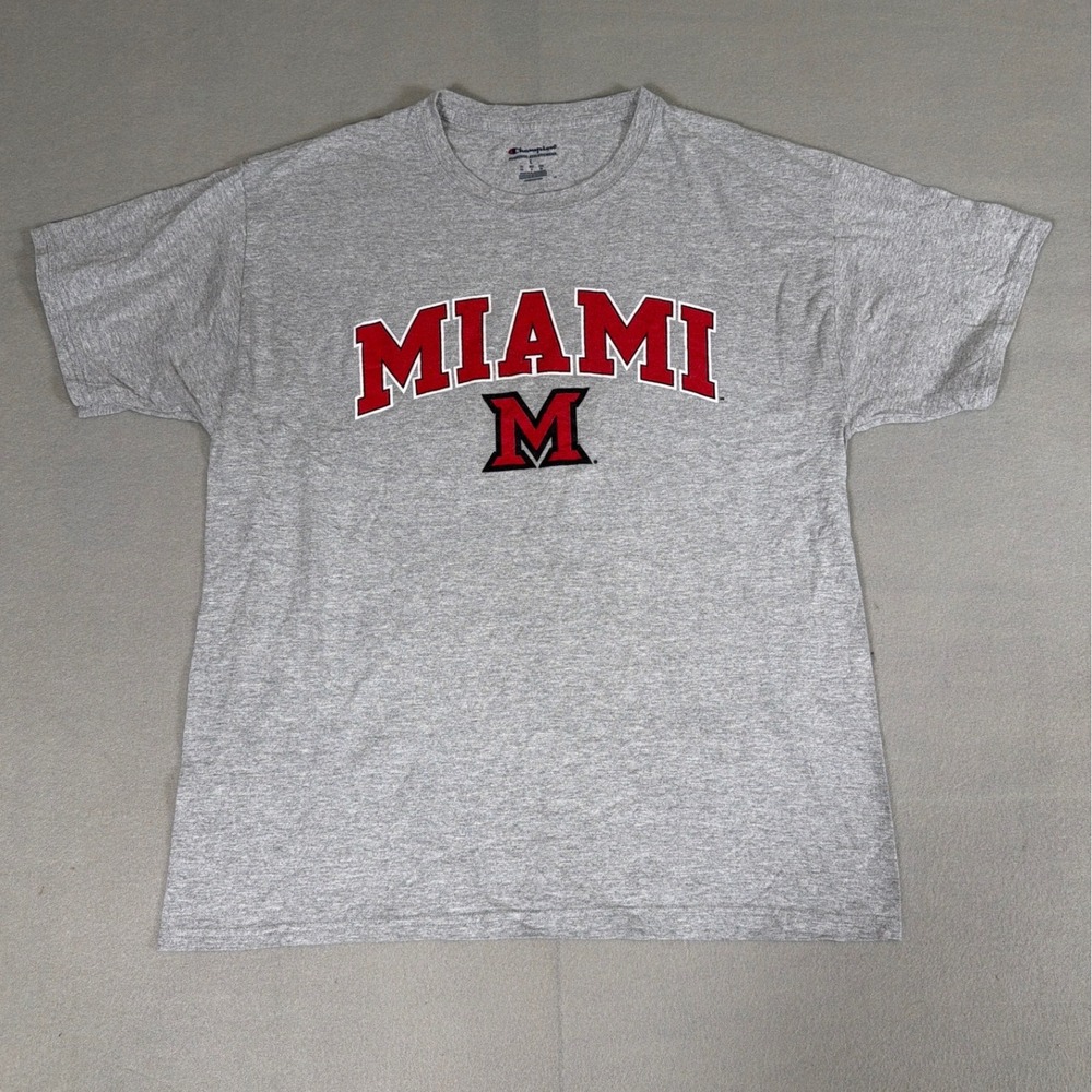 Champion Miami University Redhawks T-Shirt Mens Large Gray Short Sleeve CT1000